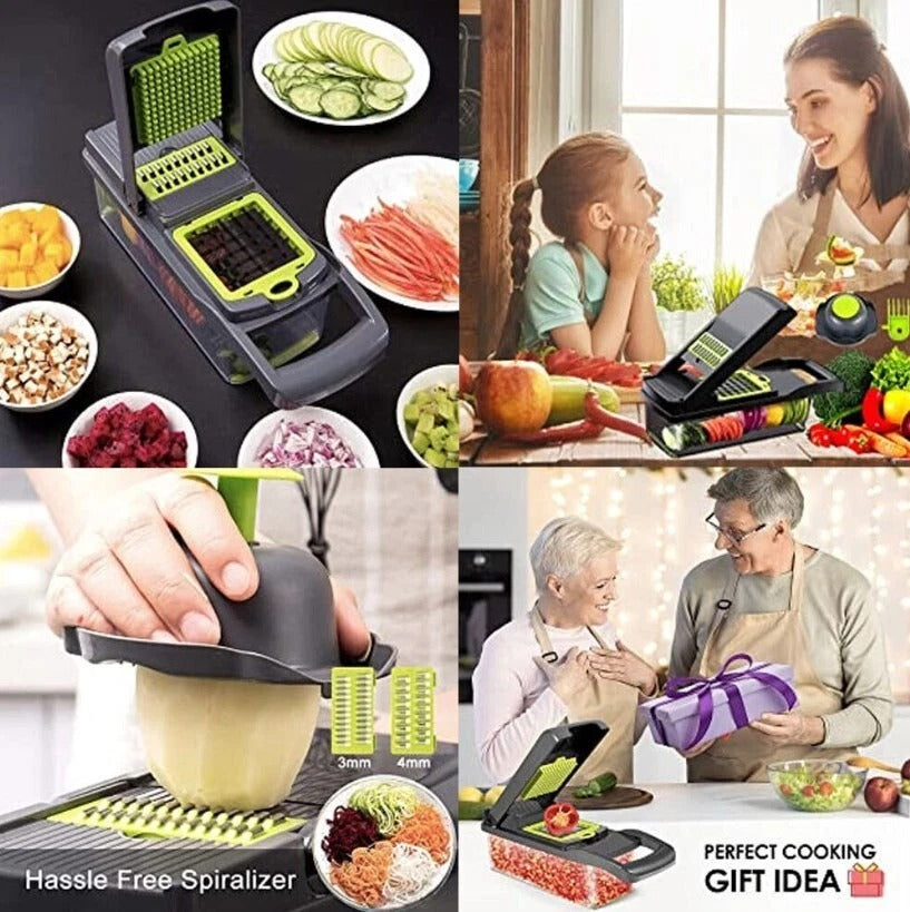 16-in-1 Multifunction Vegetable Chopper – Mandoline Slicer, Food Dicer, Onion Cutter, Fruit Slicer & Peeler for Fast Kitchen Meal Prep