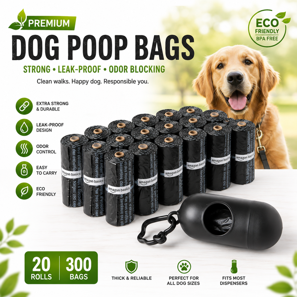 Dog Poop Bags with Dispenser and Leash Clip