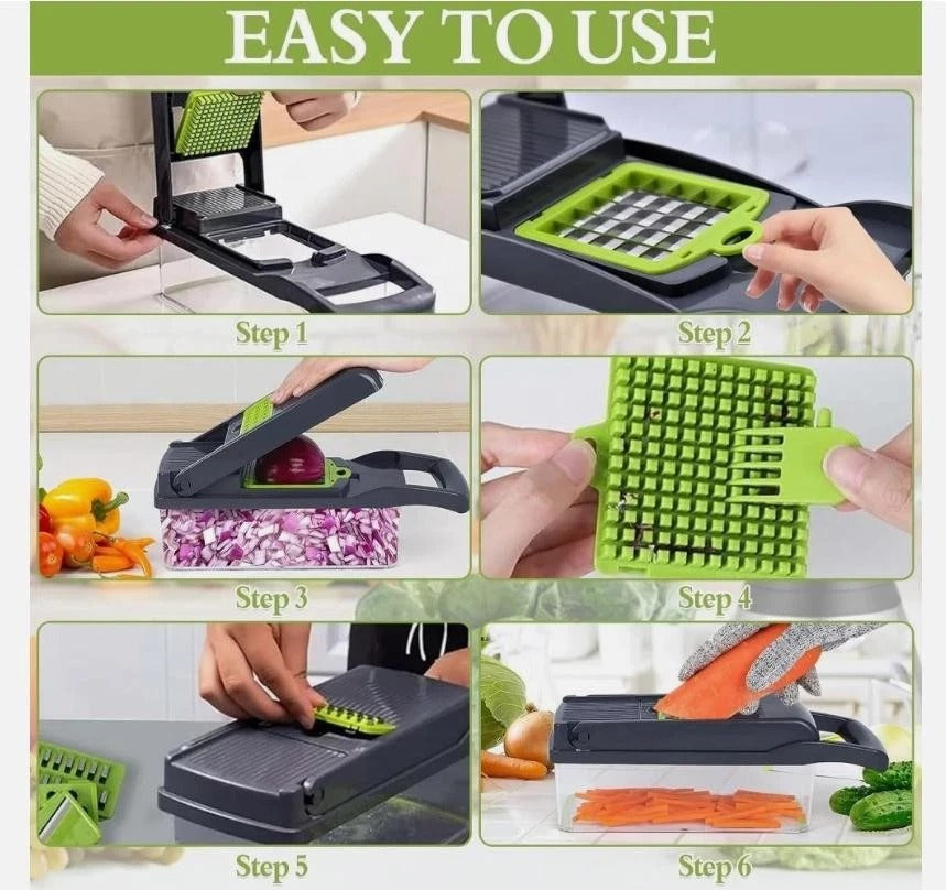 16-in-1 Multifunction Vegetable Chopper – Mandoline Slicer, Food Dicer, Onion Cutter, Fruit Slicer & Peeler for Fast Kitchen Meal Prep