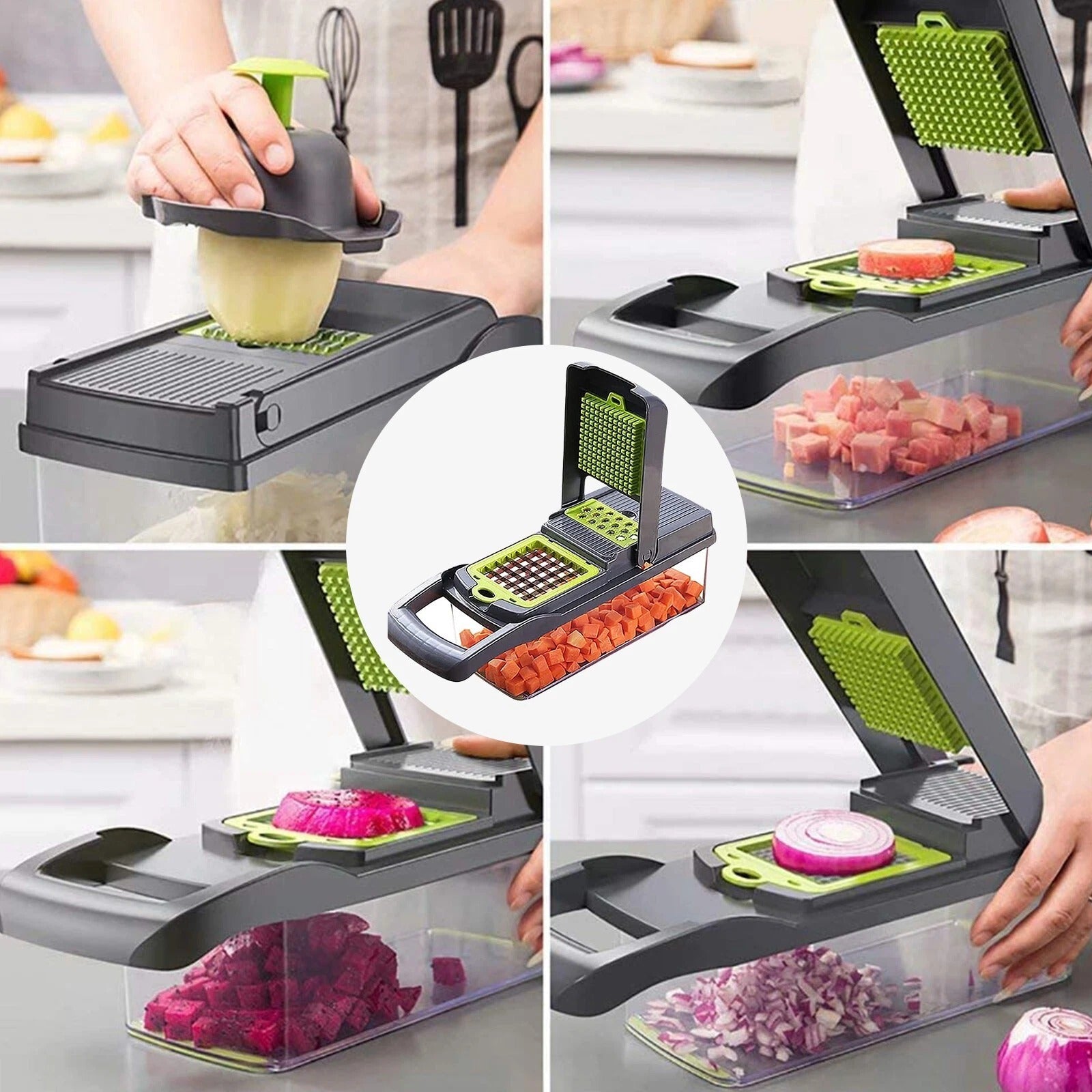 16-in-1 Multifunction Vegetable Chopper – Mandoline Slicer, Food Dicer, Onion Cutter, Fruit Slicer & Peeler for Fast Kitchen Meal Prep
